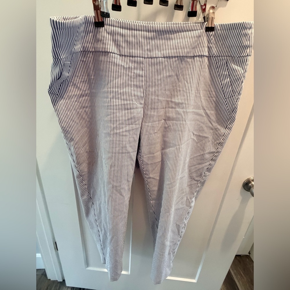 Massini Blue White Striped Pull On Pants Plus Size 3X Ankle Career